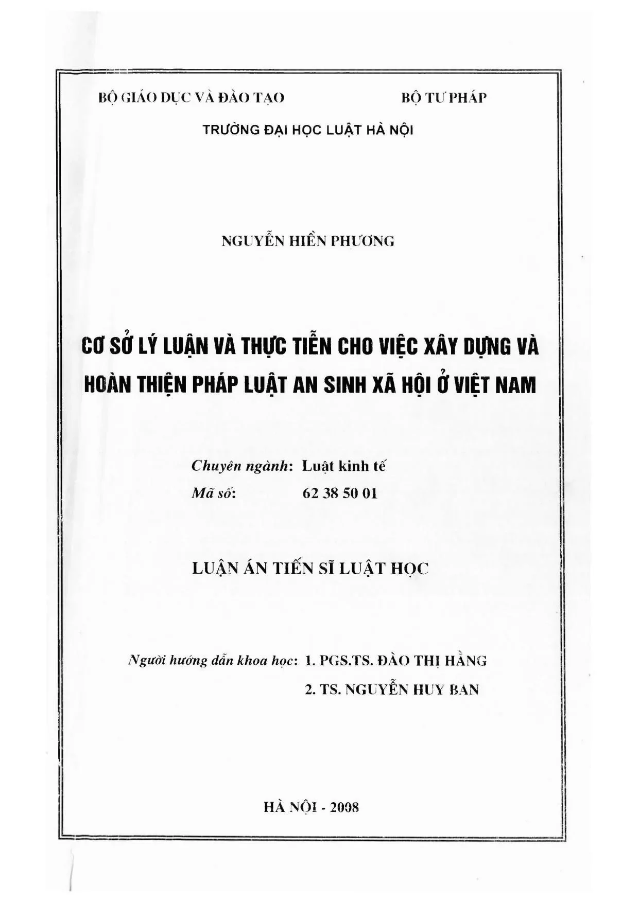 Luận án TS: Cơ sở lý luận & thực tiễn pháp luật ASXH Việt Nam