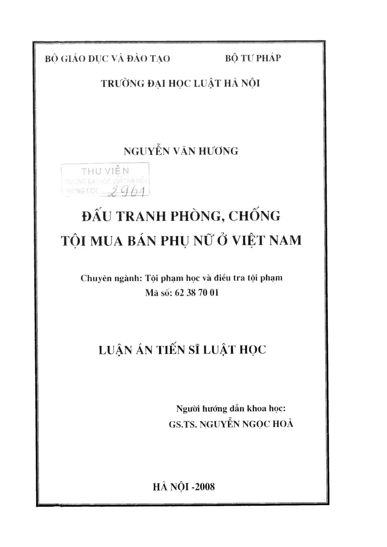 Luận án: Đấu tranh phòng chống tội mua bán phụ nữ ở Việt Nam