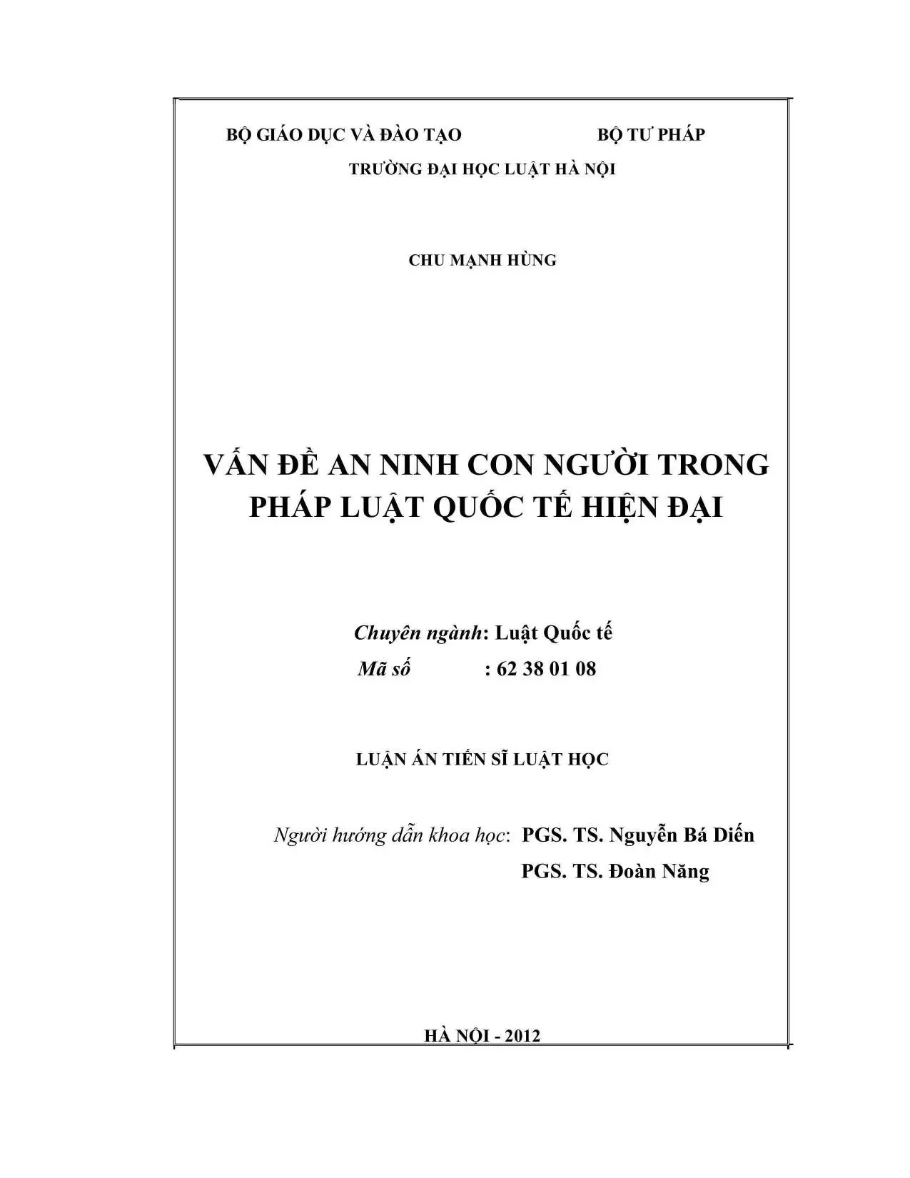 Luận án an ninh con người trong pháp luật quốc tế hiện đại