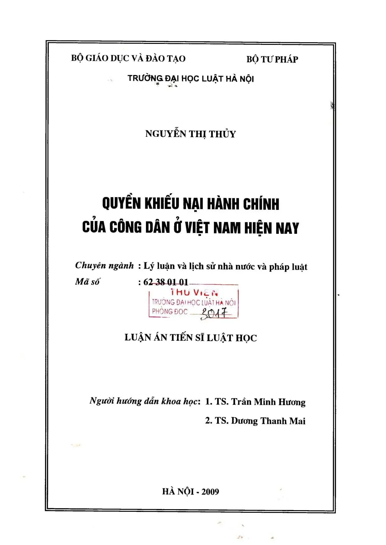Quyền khiếu nại hành chính của công dân Việt Nam: Luận án tiến sĩ