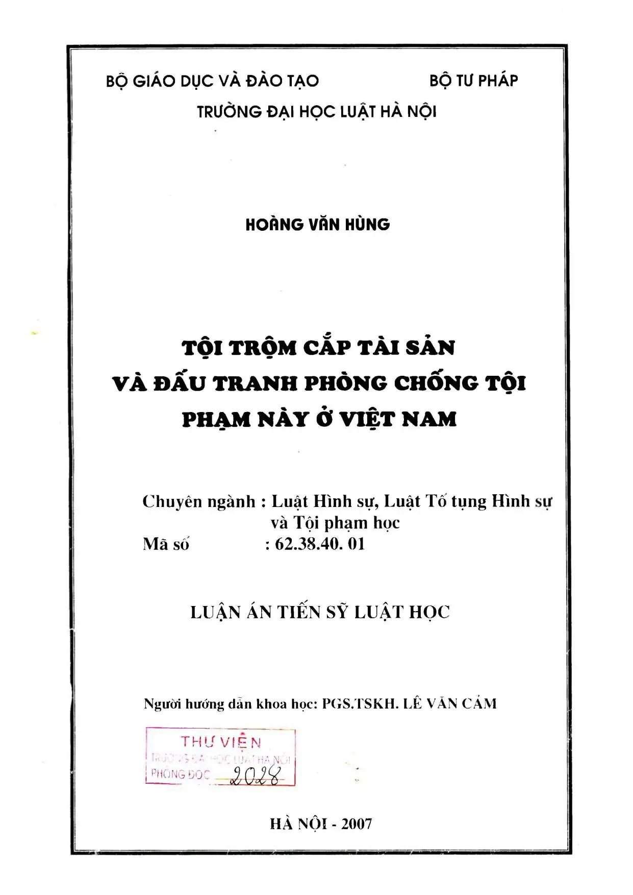 Luận án tội trộm cắp tài sản trong luật hình sự Việt Nam