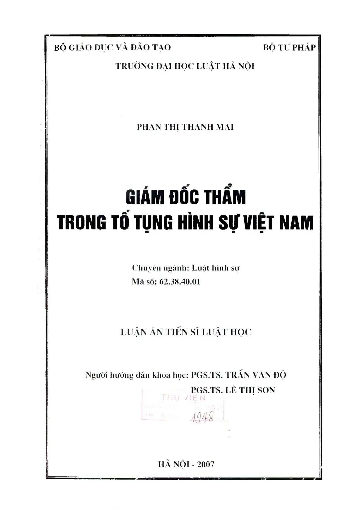 Luận án tiến sĩ: Giám đốc thẩm trong tố tụng hình sự
