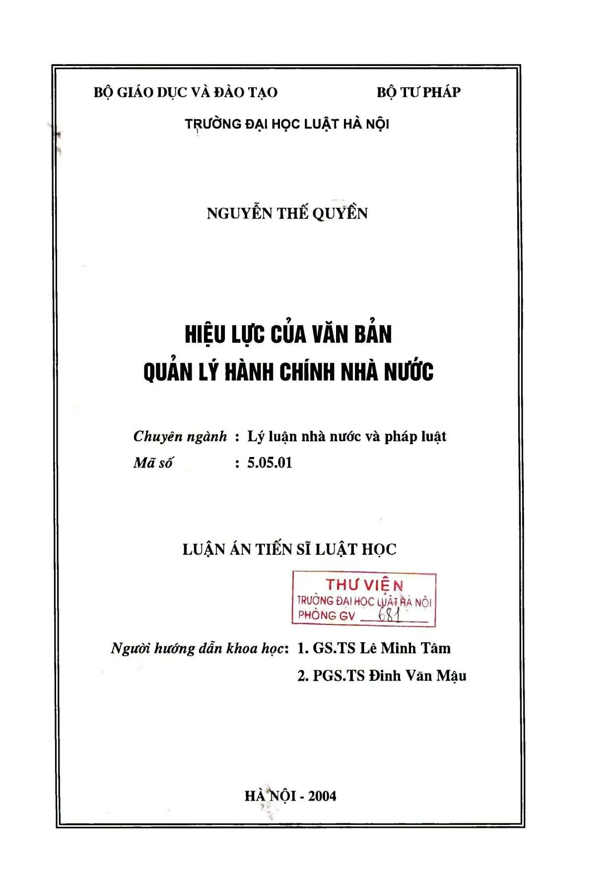 Luận án: Hiệu lực văn bản quản lý hành chính nhà nước