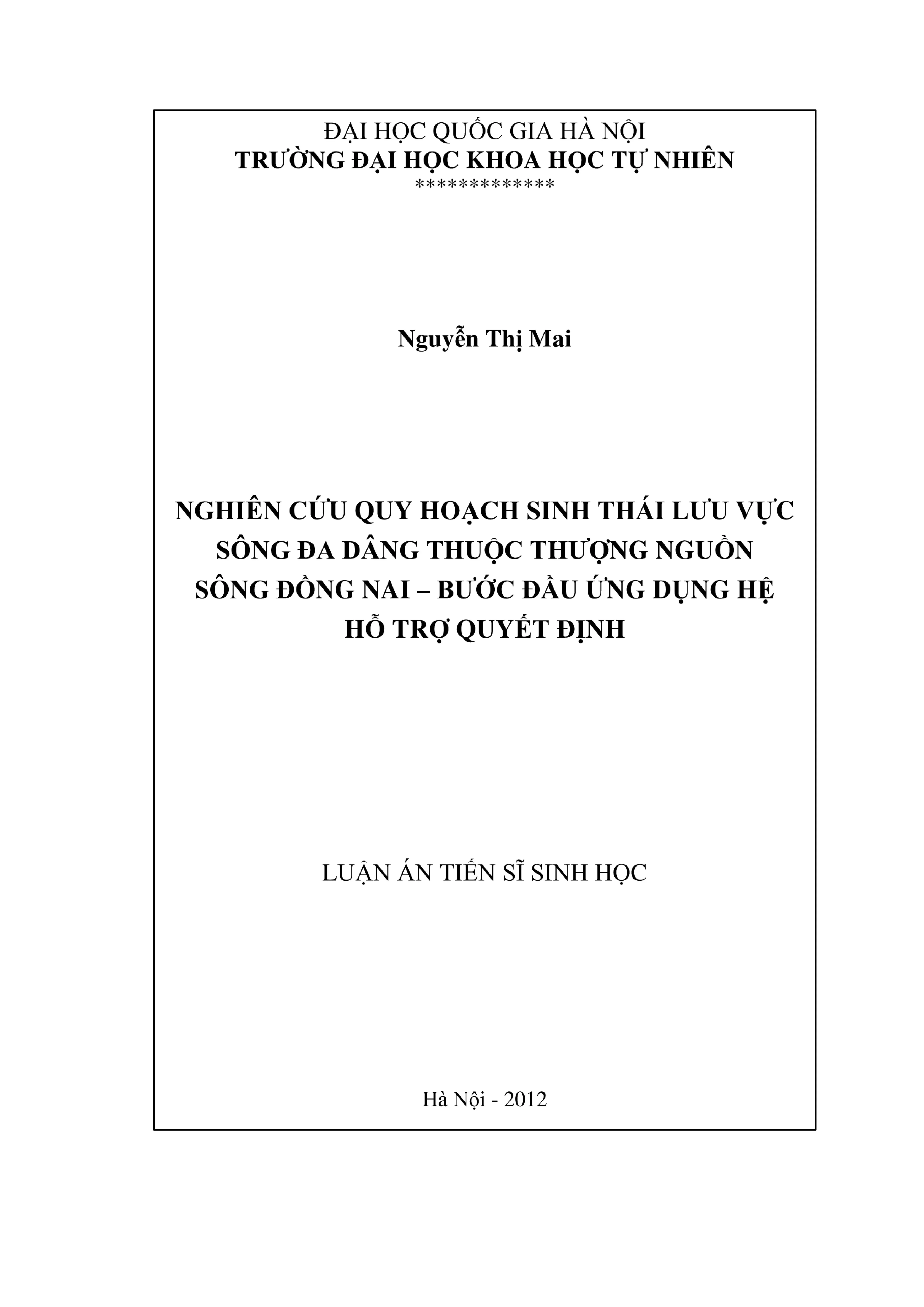 Nghiên cứu quy hoạch sinh thái lưu vực sông Đa Dâng