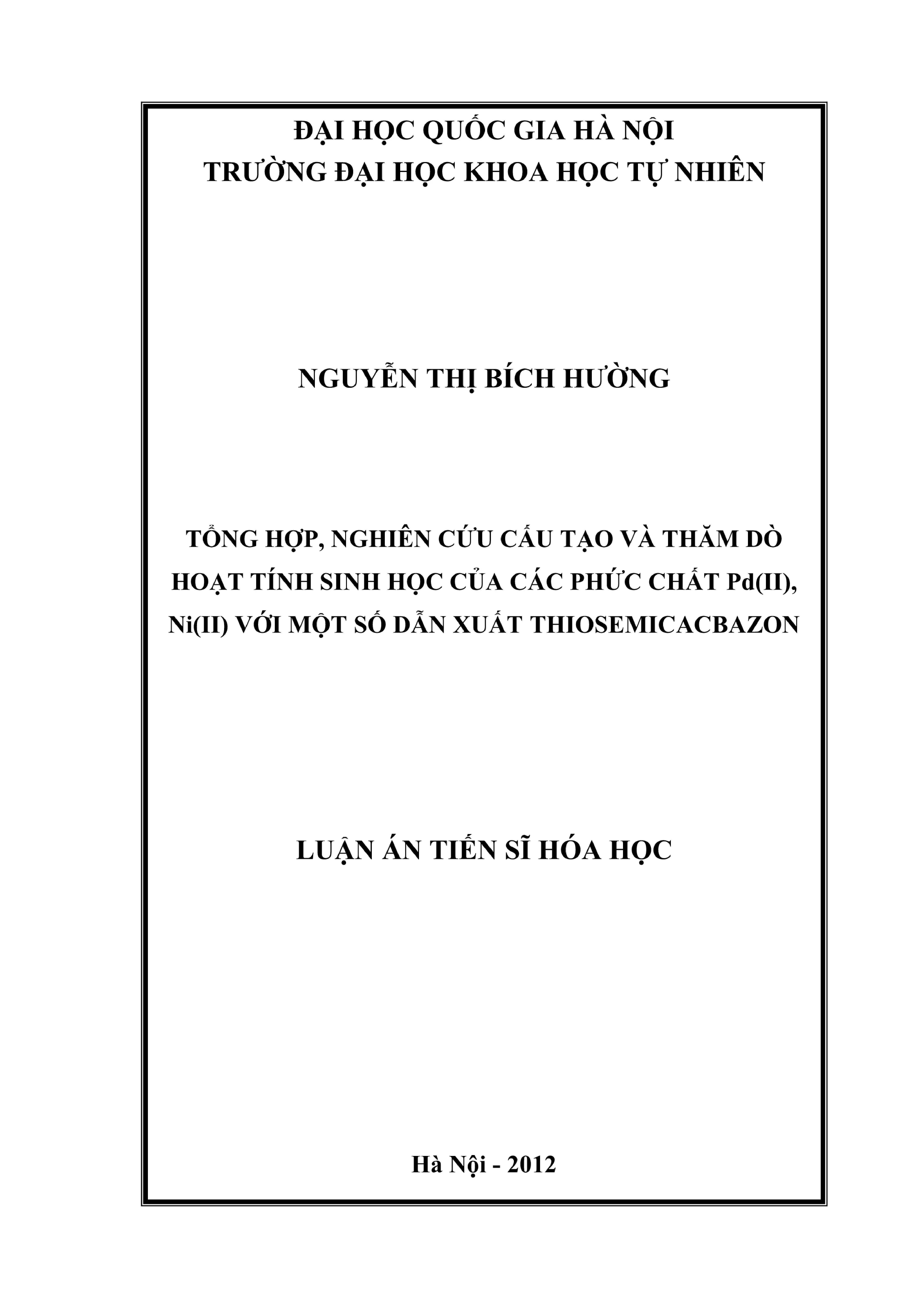 Phức chất Pd(II), Ni(II) với dẫn xuất thiosemicacbazon