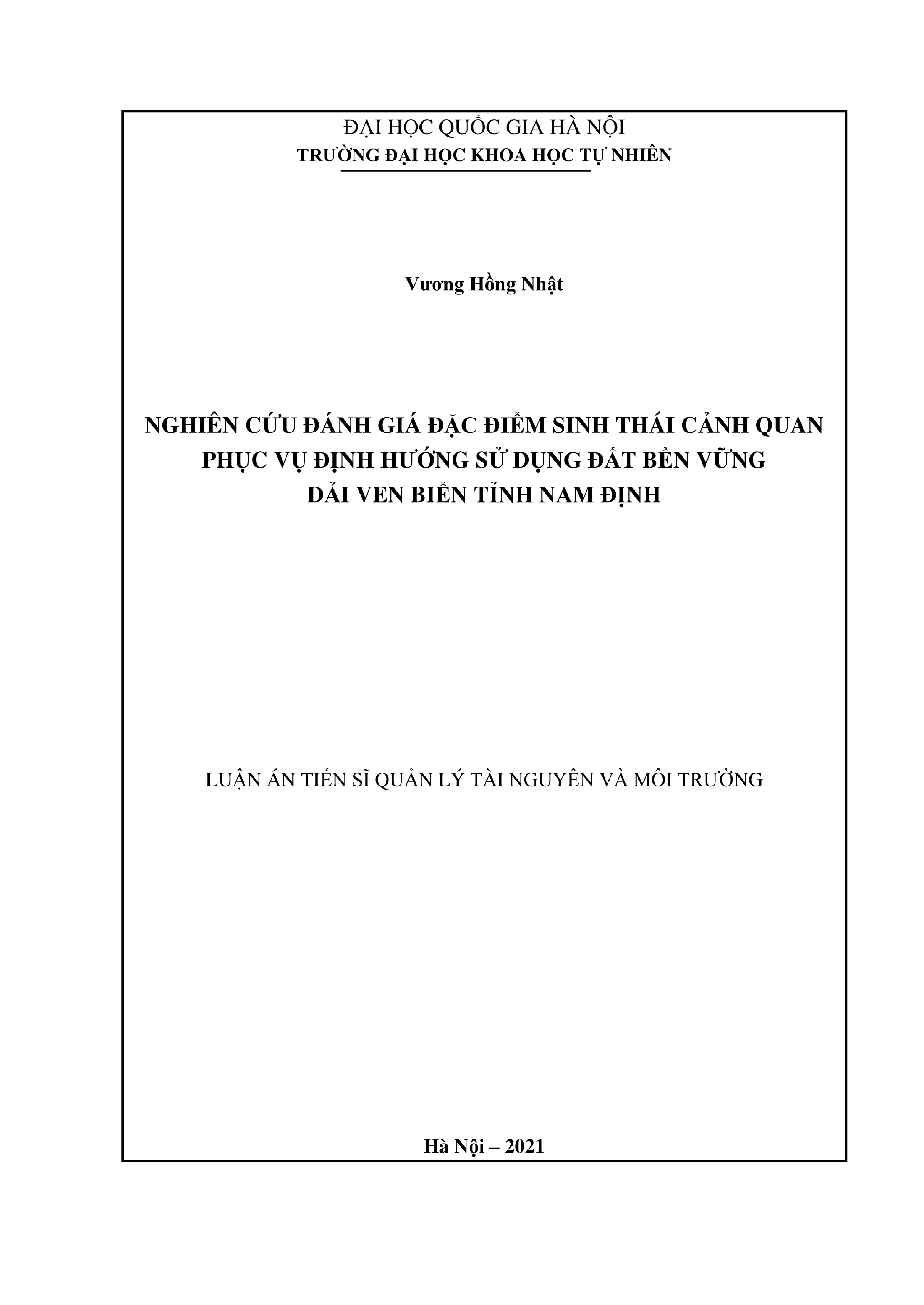 Đánh giá sinh thái cảnh quan phục vụ sử dụng đất bền vững ven biển Nam Định