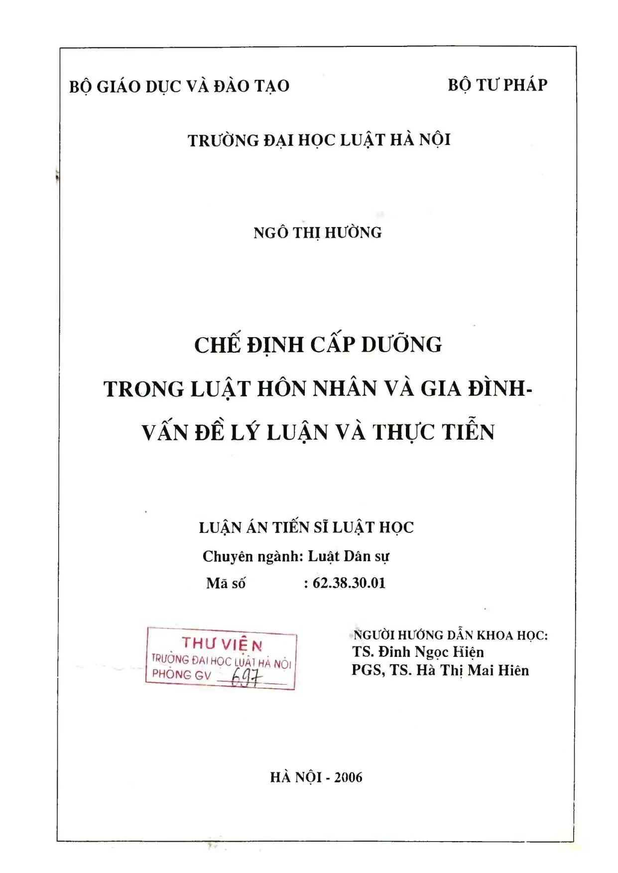 Chế định cấp dưỡng: Lý luận và thực tiễn - Luận án TS