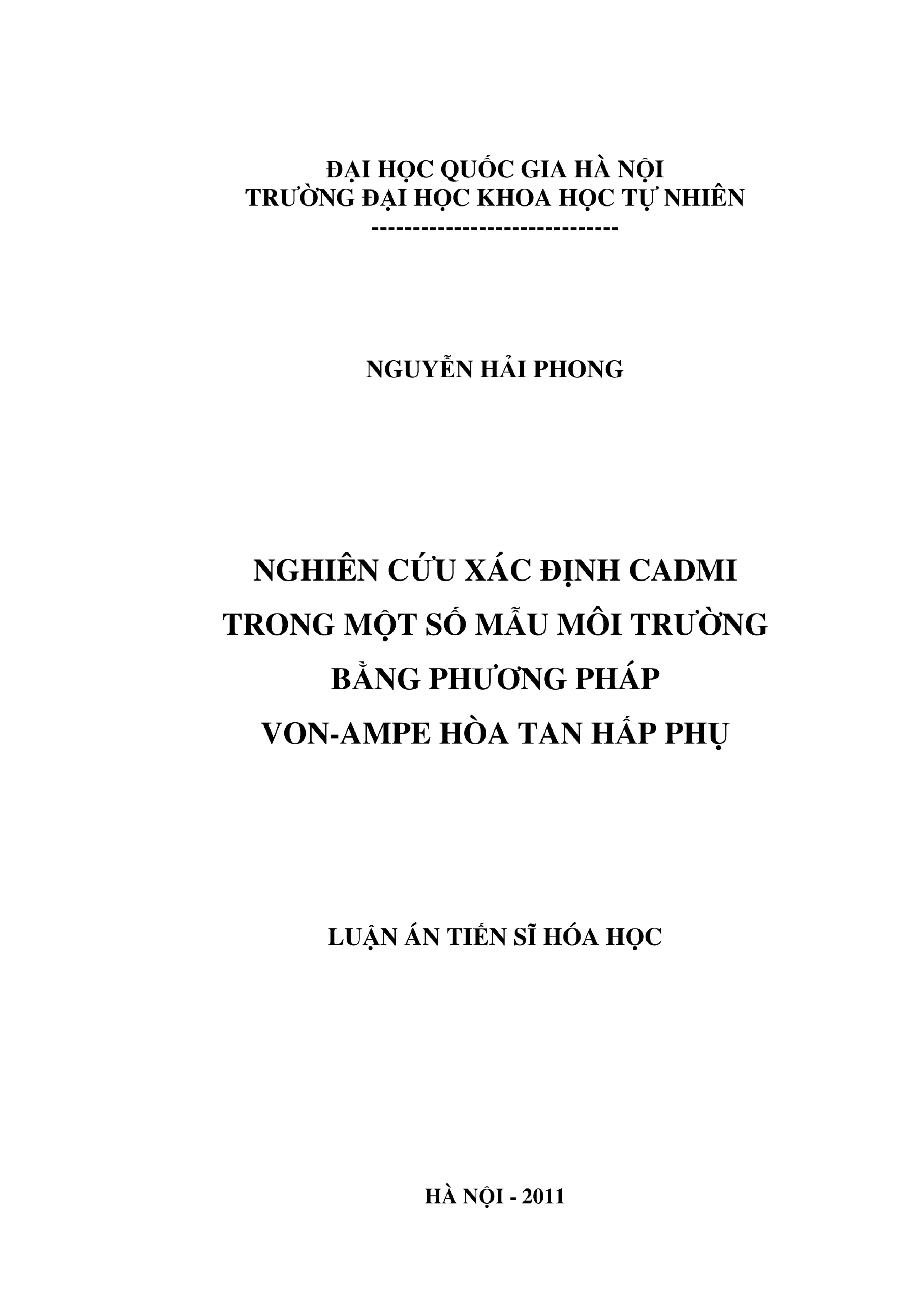 Xác định Cadmi trong Mẫu Môi trường bằng Von-ampe Hòa tan Hấp phụ