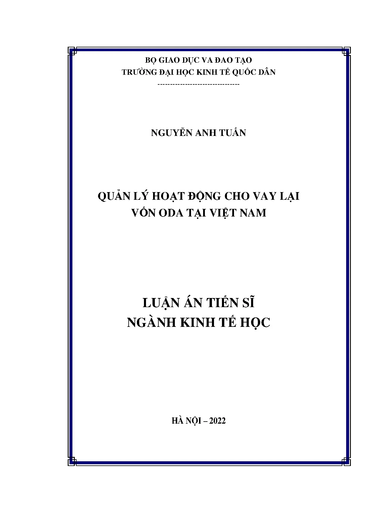 Luận án tiến sĩ quản lý hoạt động cho vay lại vốn oda tại vi