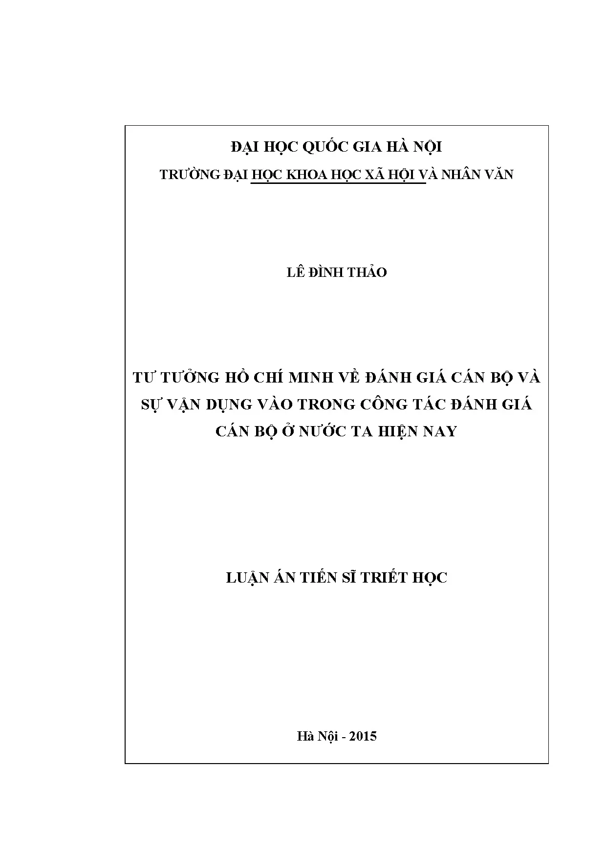 Luận án tiến sĩ tư tưởng hồ chí minh về đánh giá cán bộ và s