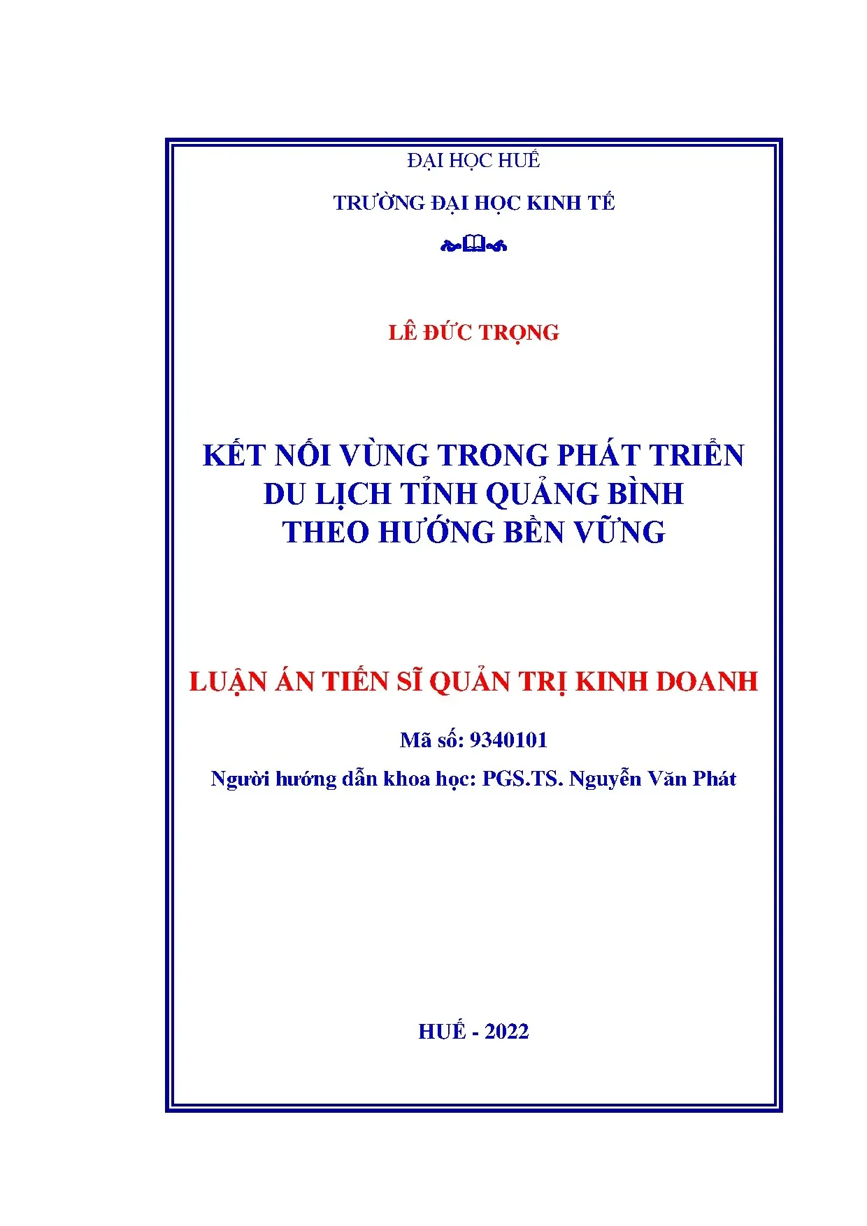 Luận án tiến sĩ kết nối vùng trong phát triển du lịch tỉnh q