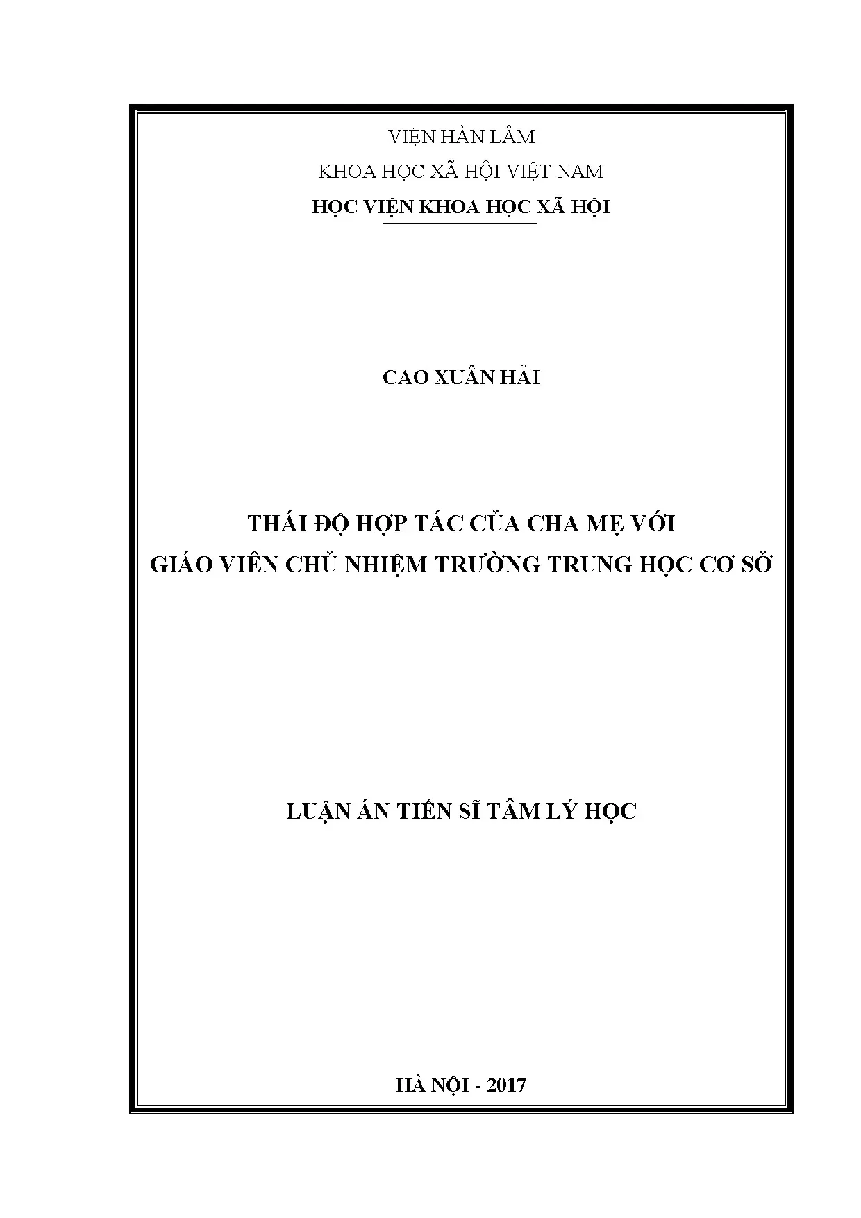 Thái độ hợp tác của cha mẹ với GVCN THCS