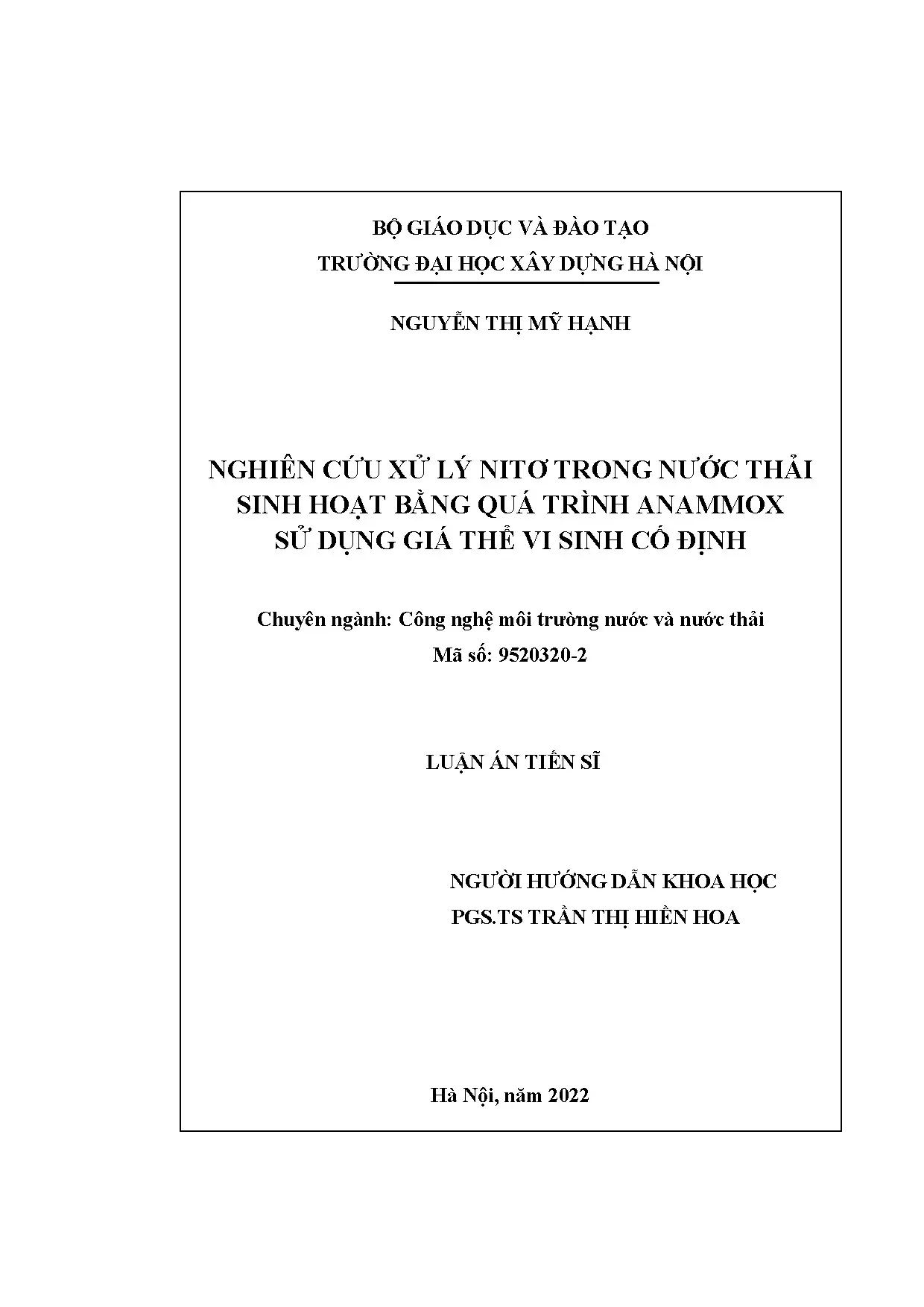 Luận án tiến sĩ nghiên cứu xử lý nitơ trong nước thải sinh h