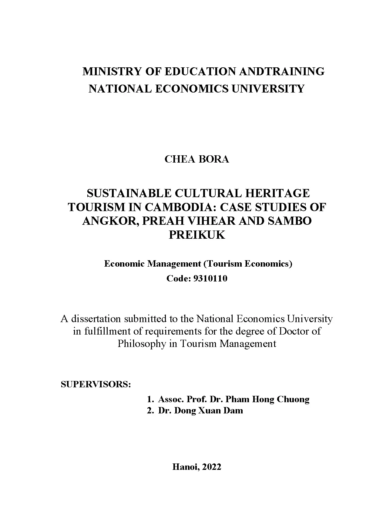 Luận án tiến sĩ sustainable cultural heritage tourism in cam