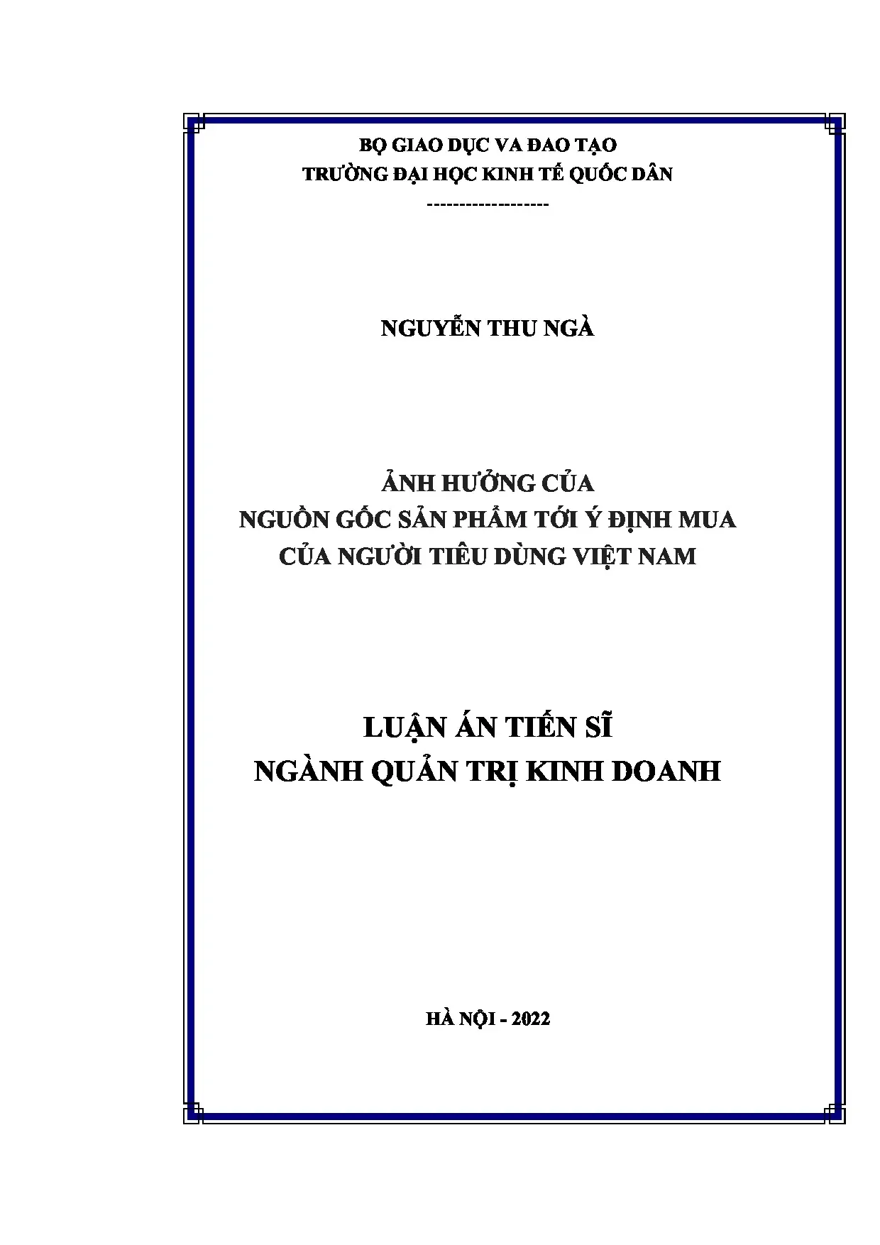 Luận án tiến sĩ ảnh hưởng của nguồn gốc sản phẩm tới ý định