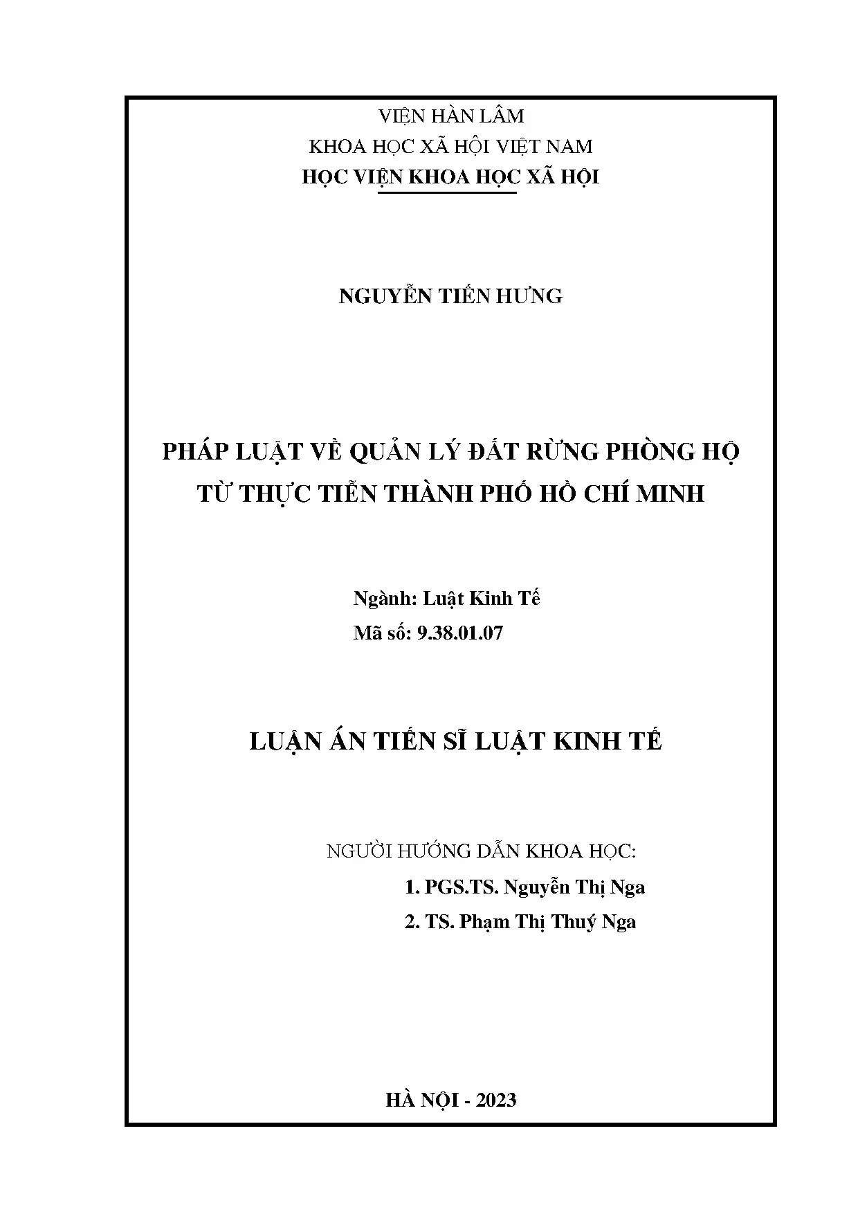 Luận án pháp luật quản lý đất rừng phòng hộ TP.HCM