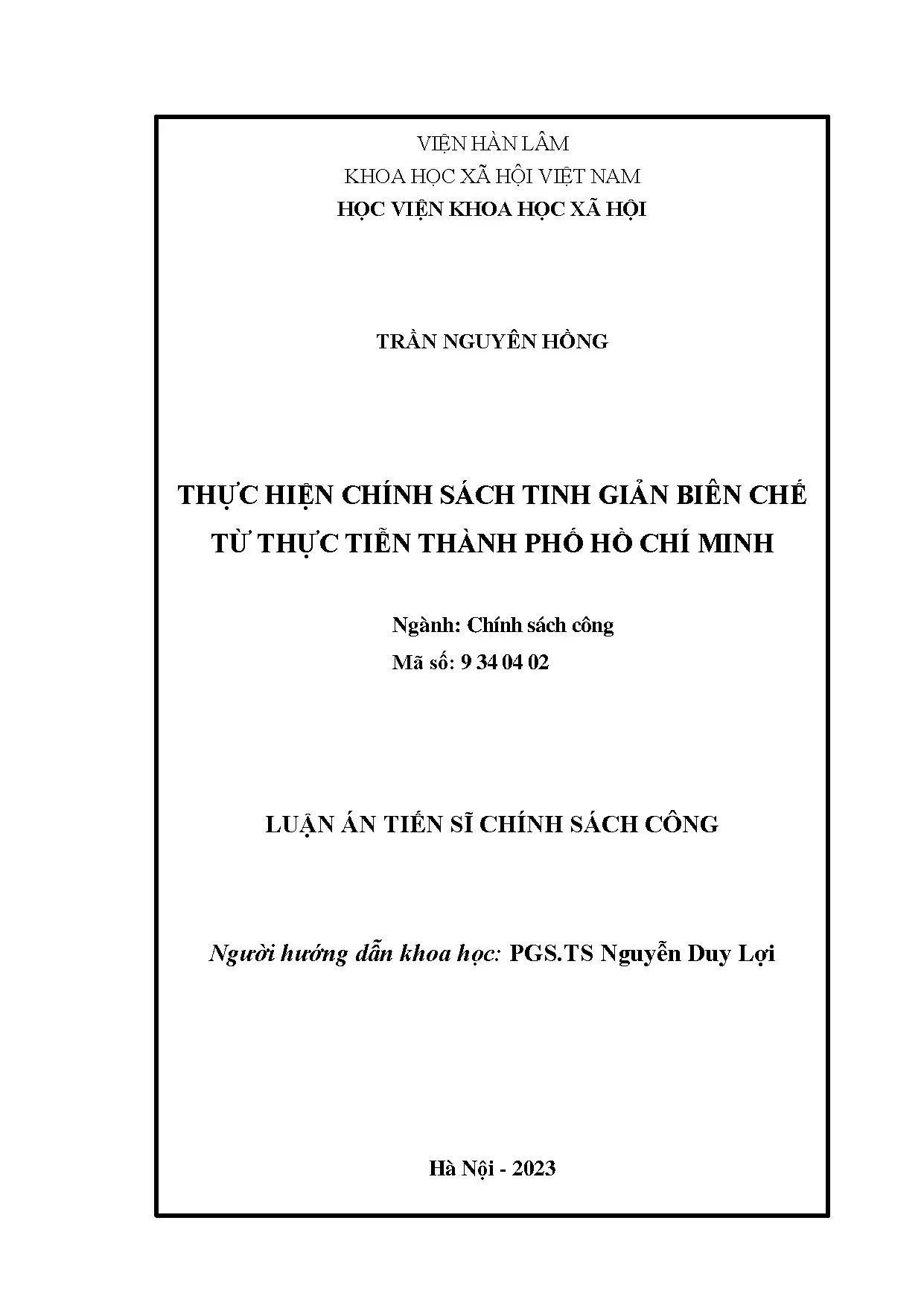 Chính sách tinh giản biên chế tại TP.HCM - Nghiên cứu thực tiễn