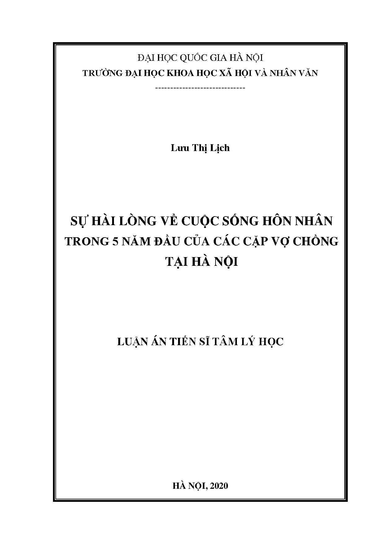 Sự hài lòng về cuộc sống hôn nhân trong 5 năm đầu tại Hà Nội