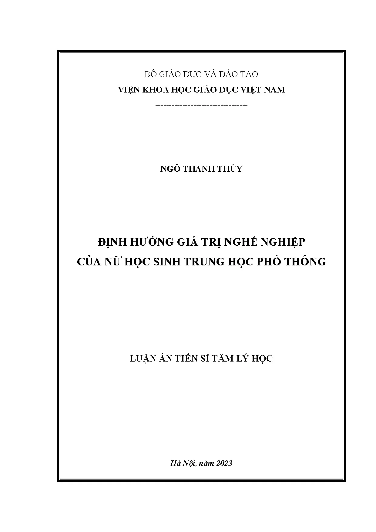 Nghiên cứu định hướng giá trị nghề nghiệp nữ học sinh THPT