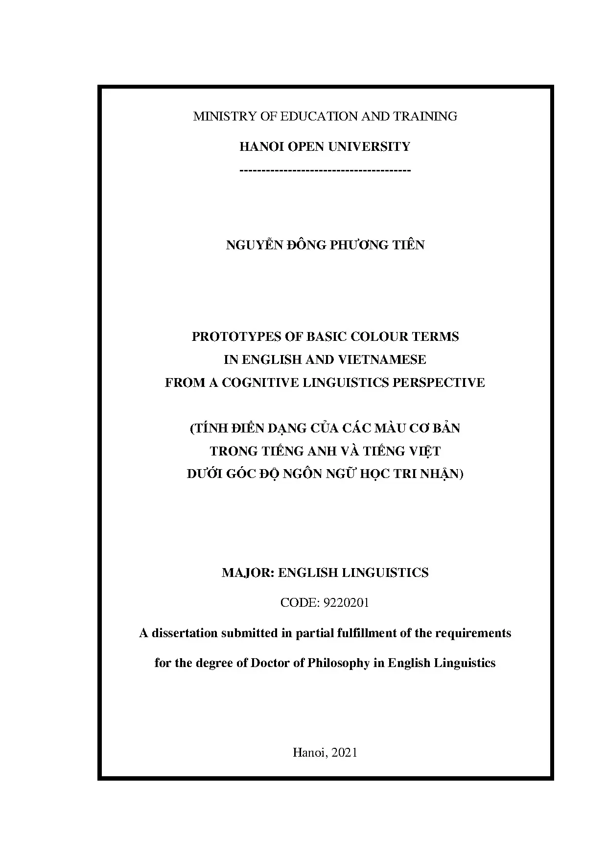 Colour term prototypes in English-Vietnamese cognitive study