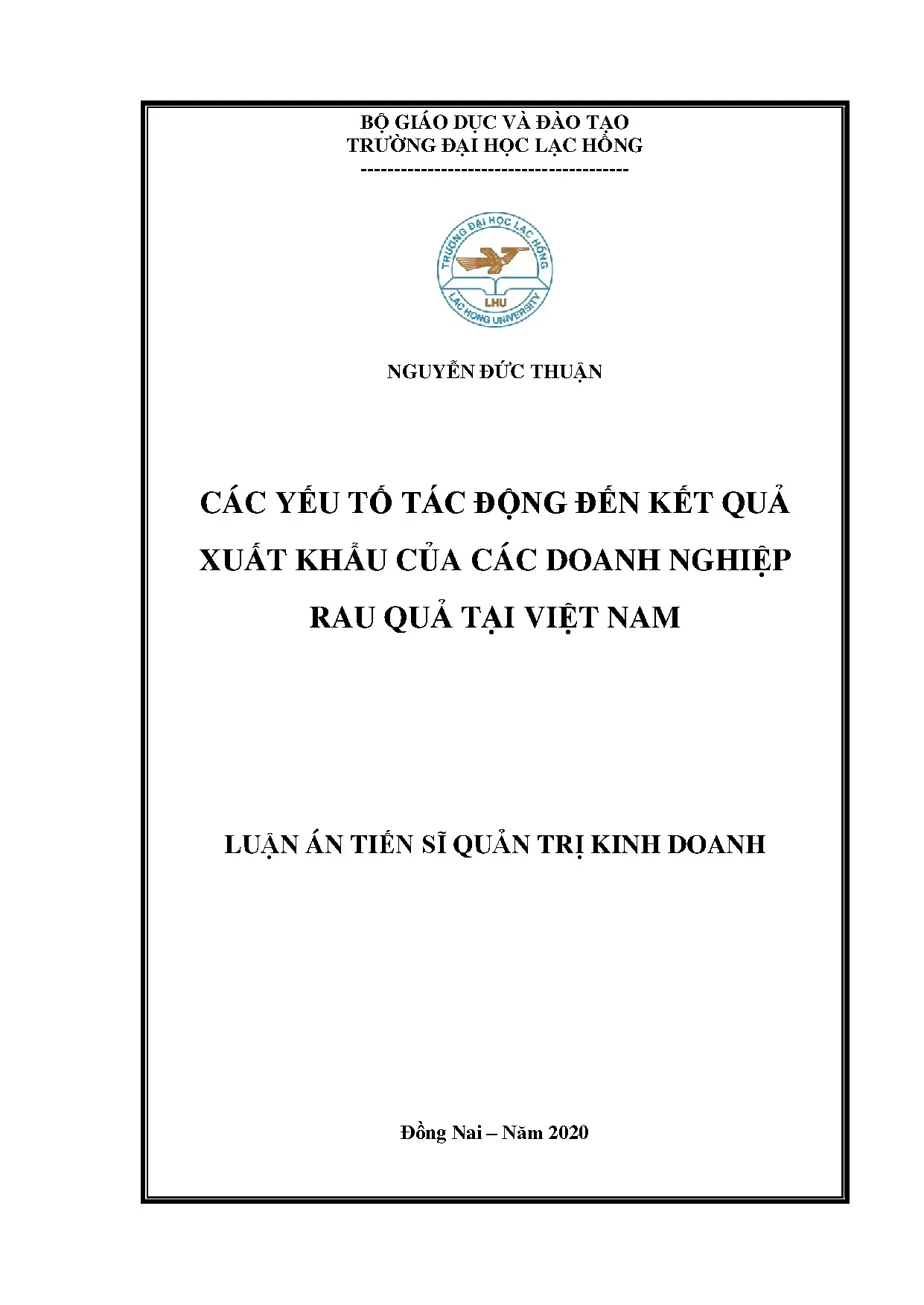 Luận án tiến sĩ: Các yếu tố tác động đến xuất khẩu rau quả Việt Nam