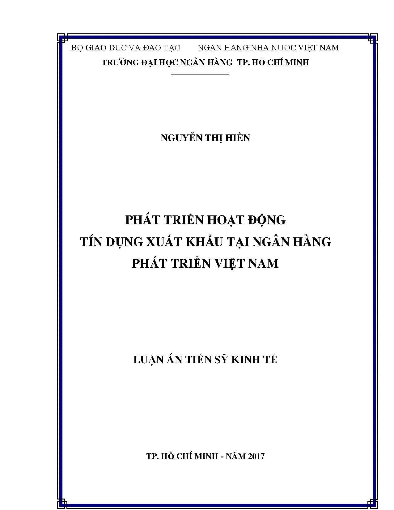 Phát triển hoạt động tín dụng xuất khẩu tại Ngân hàng Phát triển Việt Nam