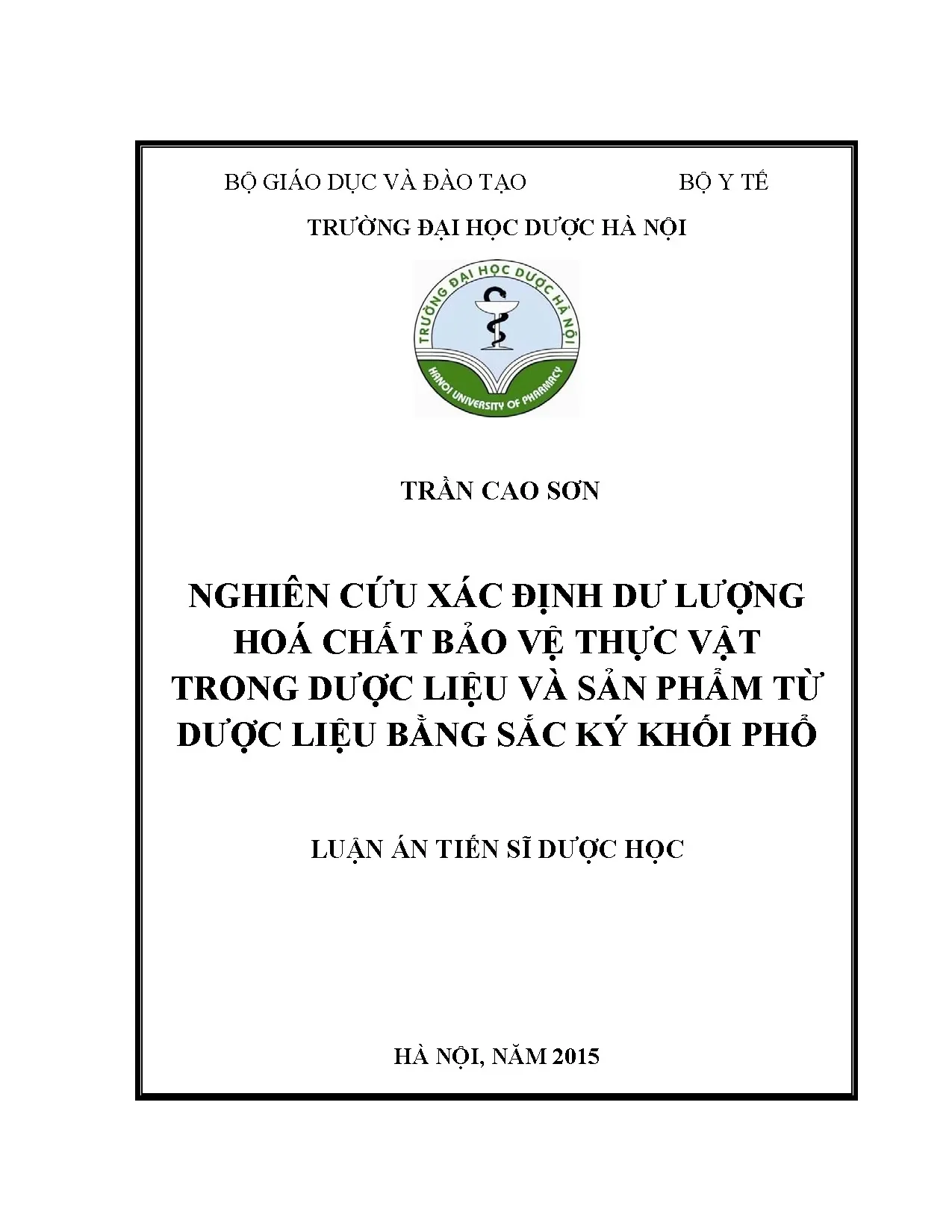 Xác định dư lượng thuốc trừ sâu trong dược liệu bằng GC-MS