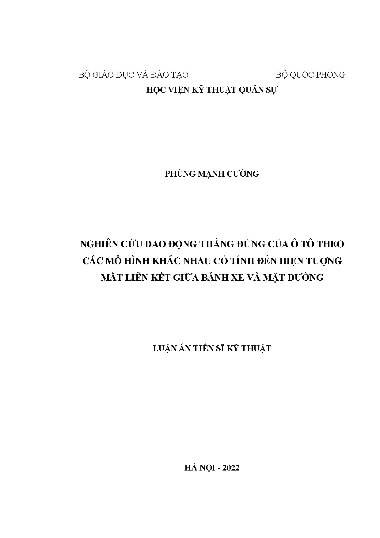 Luận án tiến sĩ nghiên cứu dao động thẳng đứng của ô tô theo