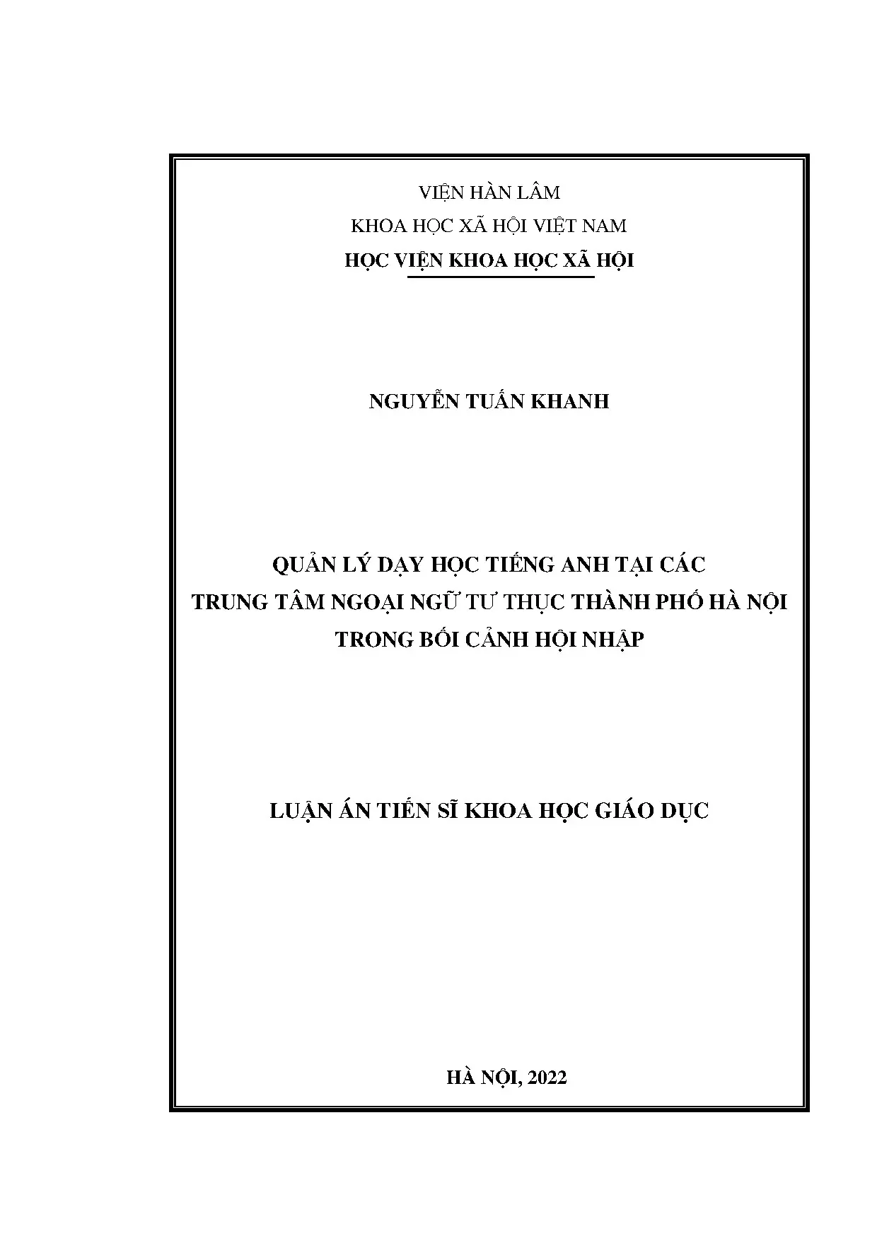 Luận án tiến sĩ quản lý dạy học tiếng anh tại các trung tâm