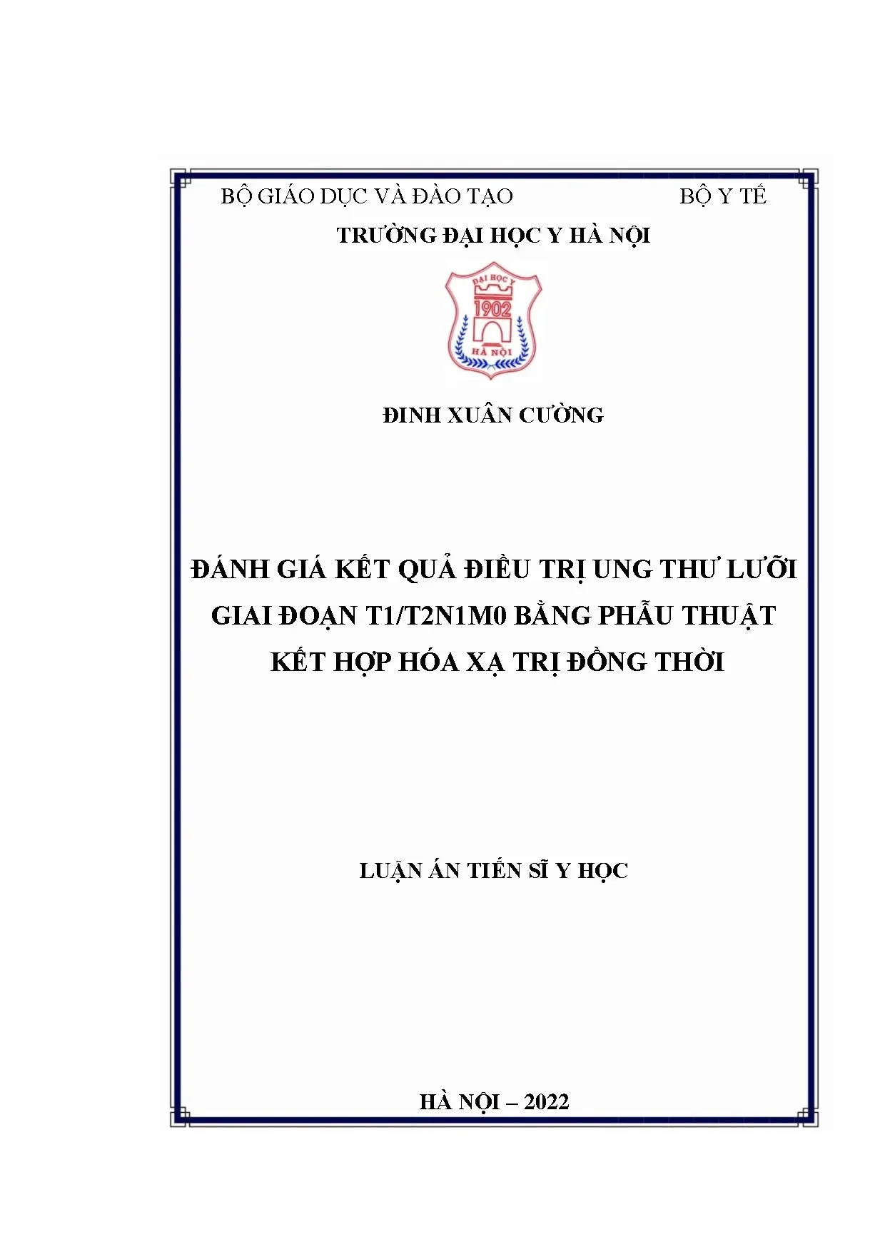 Luận án tiến sĩ đánh giá kết quả điều trị ung thư lưỡi giai