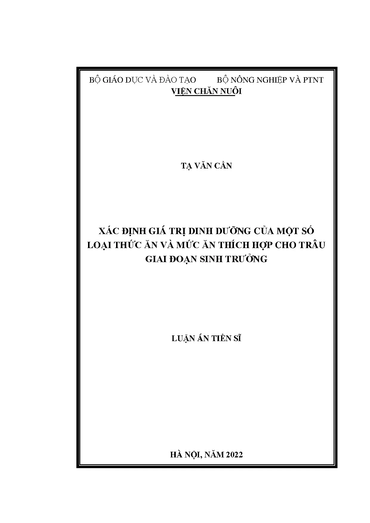 Luận án tiến sĩ xác định giá trị dinh dưỡng của một số loại