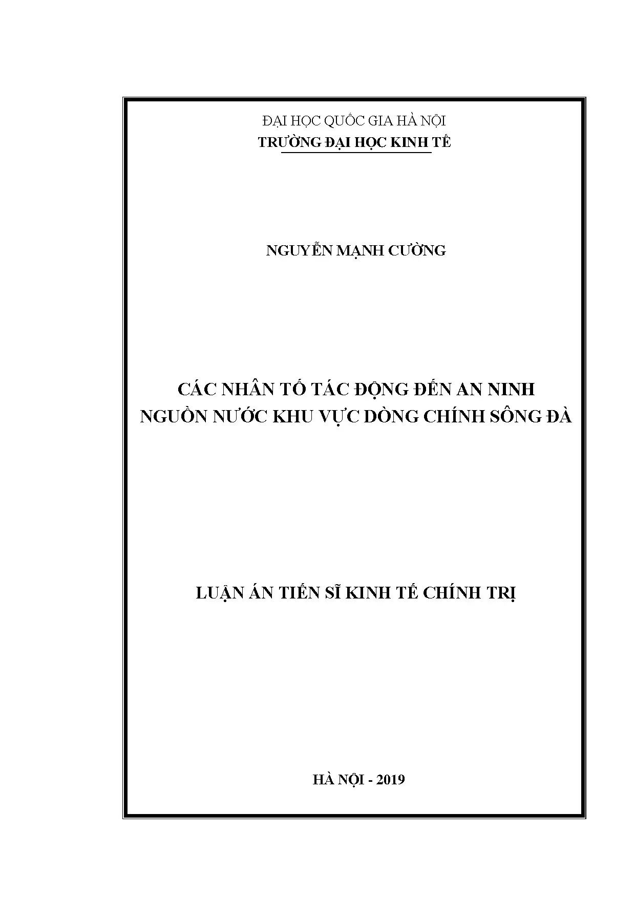 Luận án tiến sĩ các nhân tố tác động đến an ninh nguồn nước