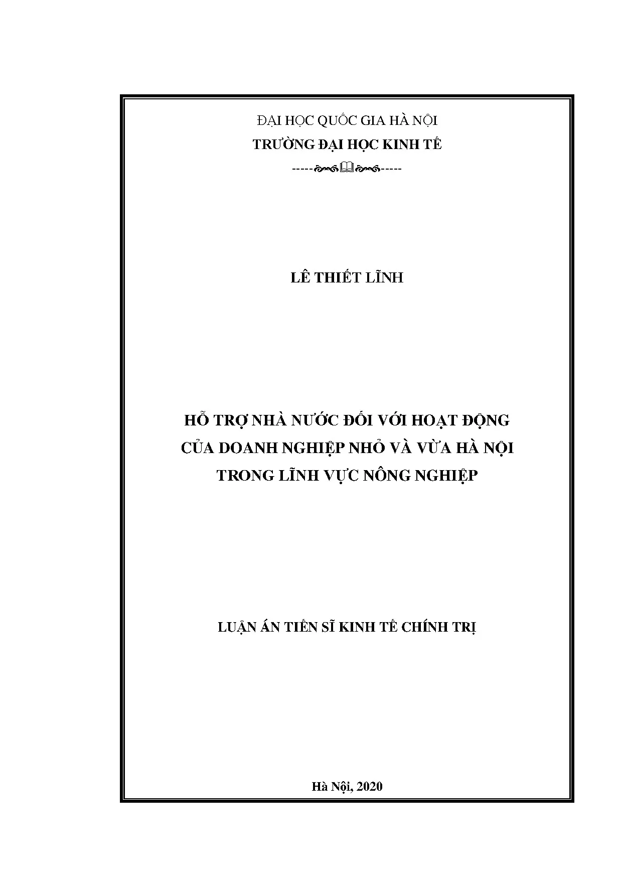 Luận án tiến sĩ hỗ trợ nhà nước đối với hoạt động của doanh
