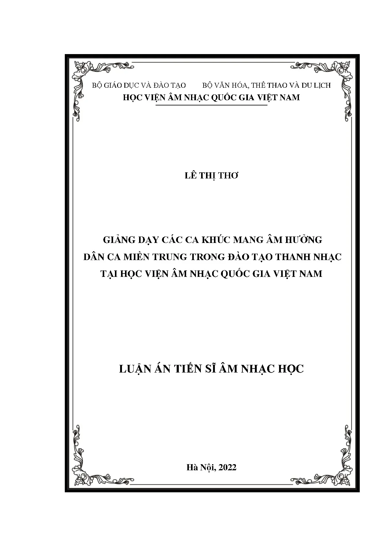 Luận án tiến sĩ giảng dạy các ca khúc mang âm hưởng dân ca m