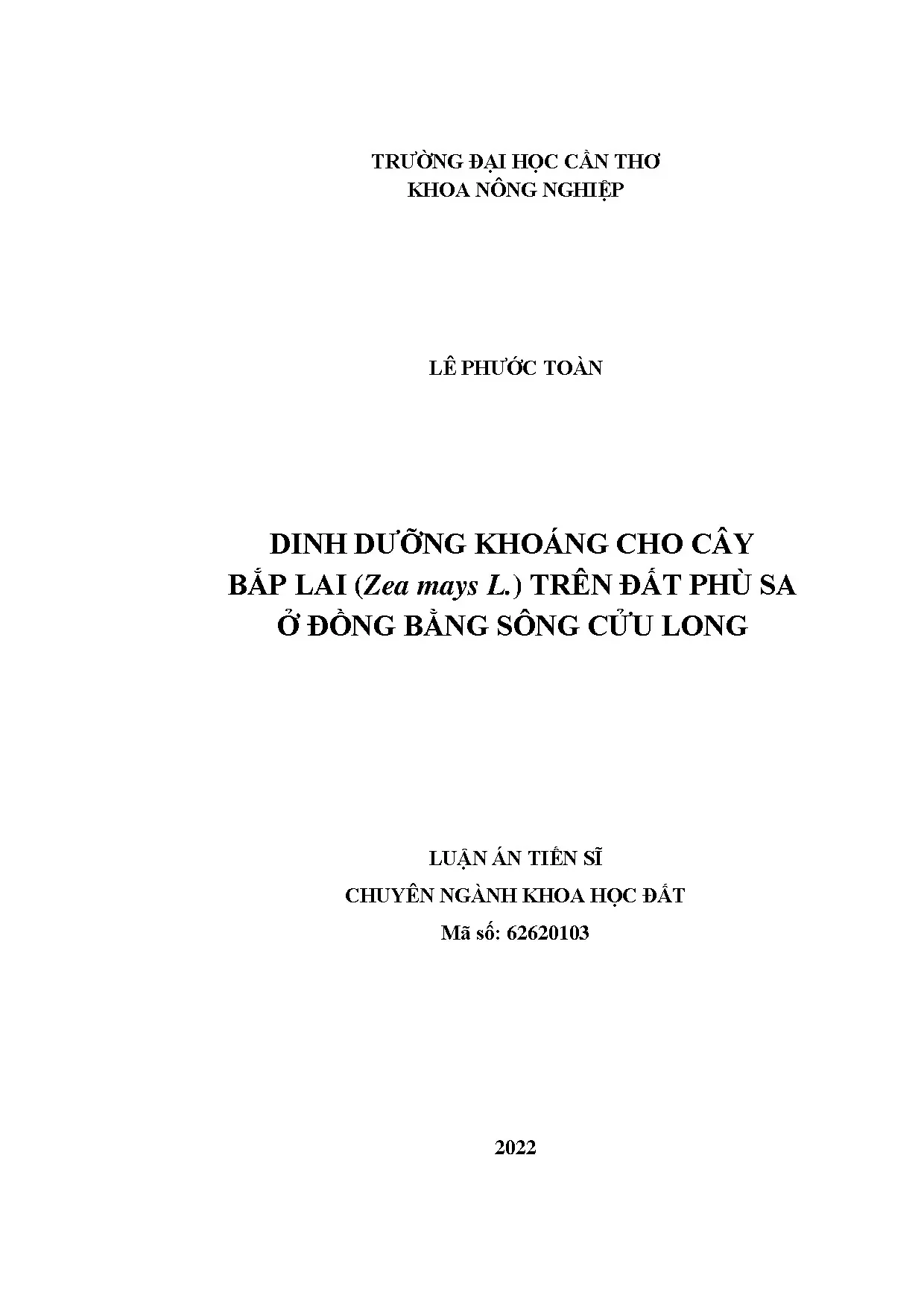 Luận án tiến sĩ dinh dưỡng khoáng cho cây bắp lai zea mays l