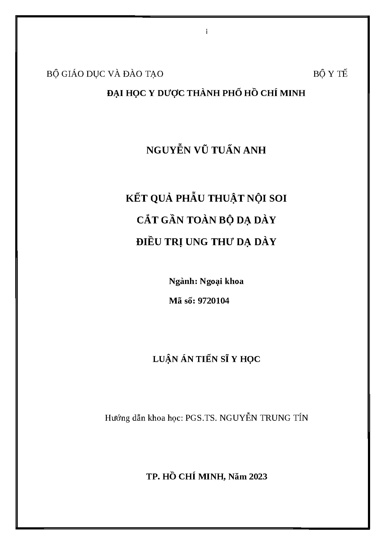 Kết quả phẫu thuật nội soi cắt gần toàn bộ dạ dày ung thư