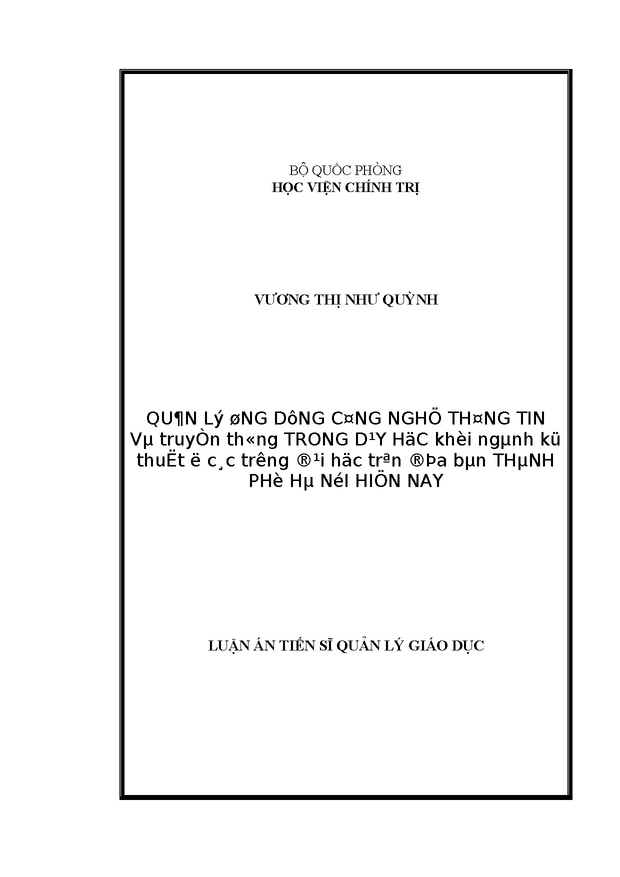 Luận án tiến sĩ quản lý ứng dụng ict trong dạy học khối ngàn