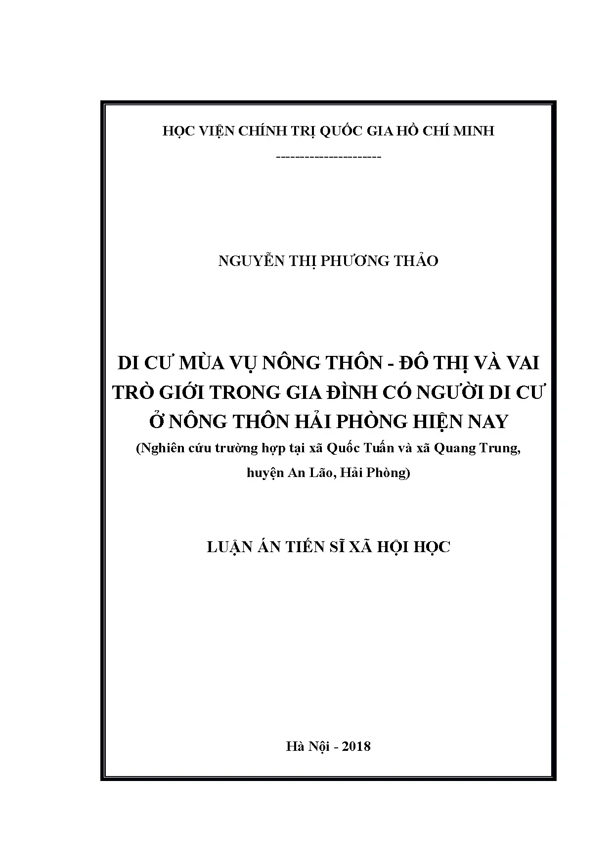 Di cư mùa vụ nông thôn - đô thị & vai trò giới gia đình Hải Phòng