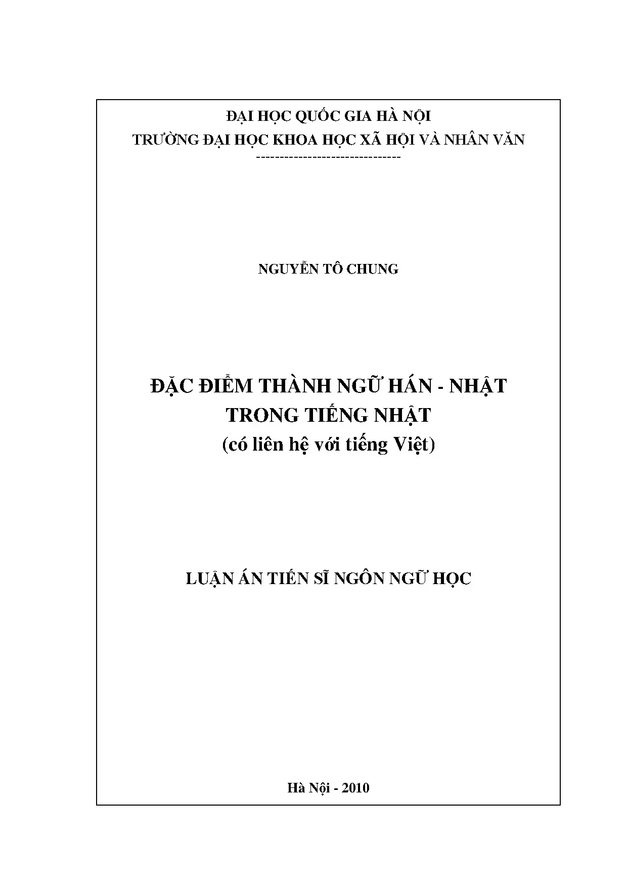 Luận án tiến sĩ đặc điểm thành ngữ hán nhật trong tiếng nhật