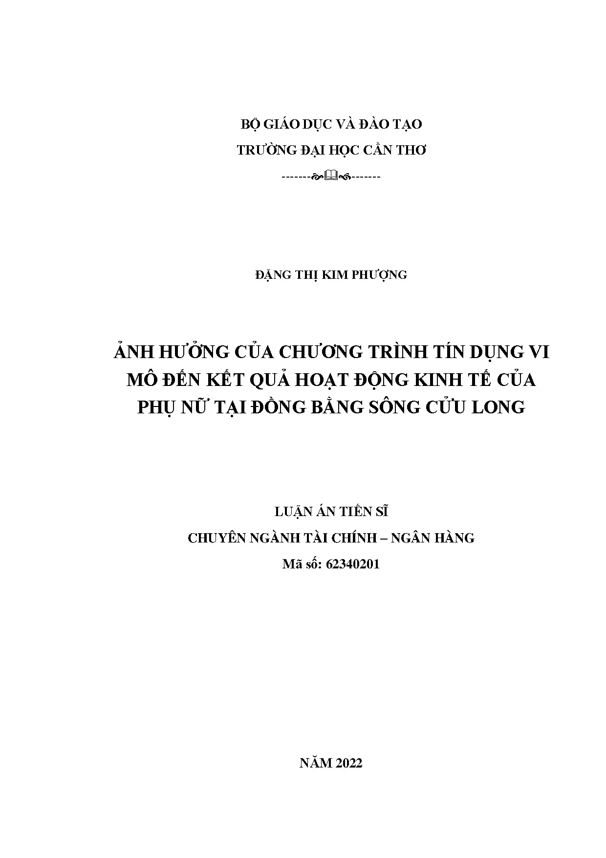 Luận án tiến sĩ ảnh hưởng của chương trình tín dụng vi mô đế