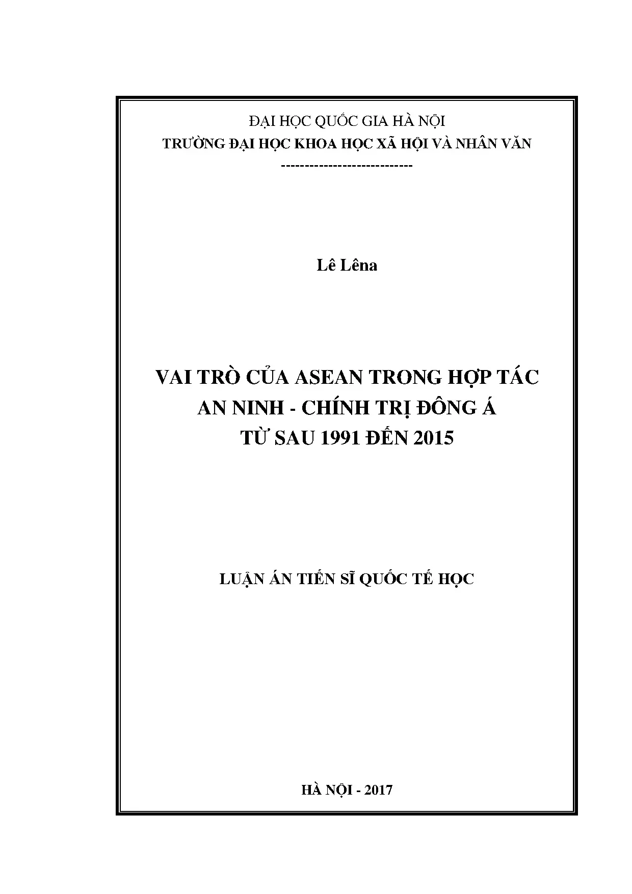 Luận án tiến sĩ vai trò của asean trong hợp tác an ninh chín