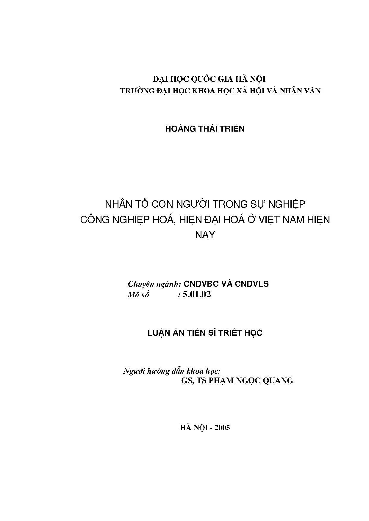 Luận án tiến sĩ nhân tố con người trong sự nghiệp công nghiệ