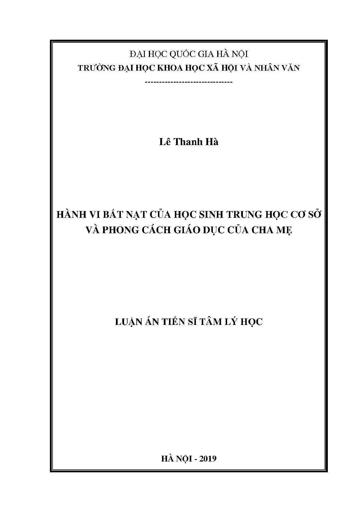 Hành vi bắt nạt & phong cách giáo dục cha mẹ THCS
