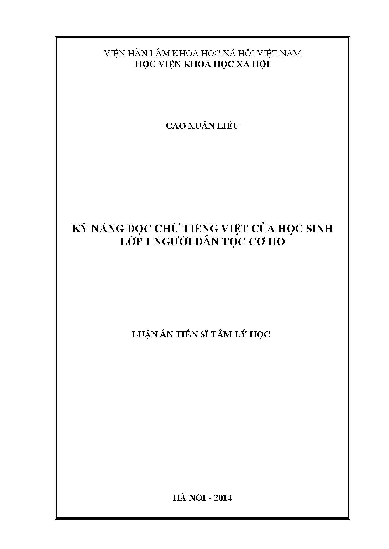 Kỹ năng đọc chữ tiếng Việt học sinh lớp 1 dân tộc Cơ Ho