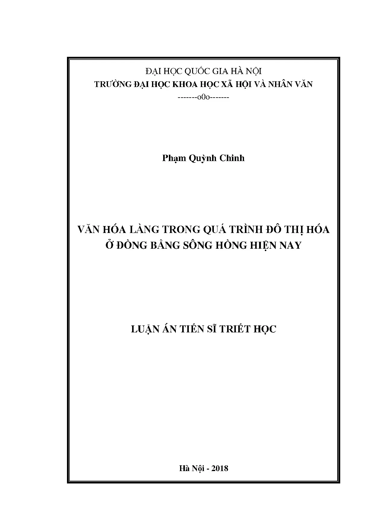 Luận án tiến sĩ văn hóa làng trong quá trình đô thị hóa ở đồ