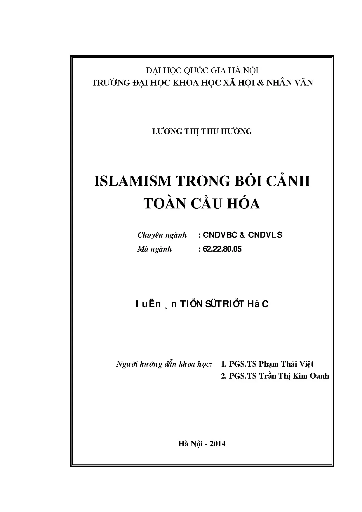 Luận án tiến sĩ islamism trong bối cảnh toàn cầu hóa