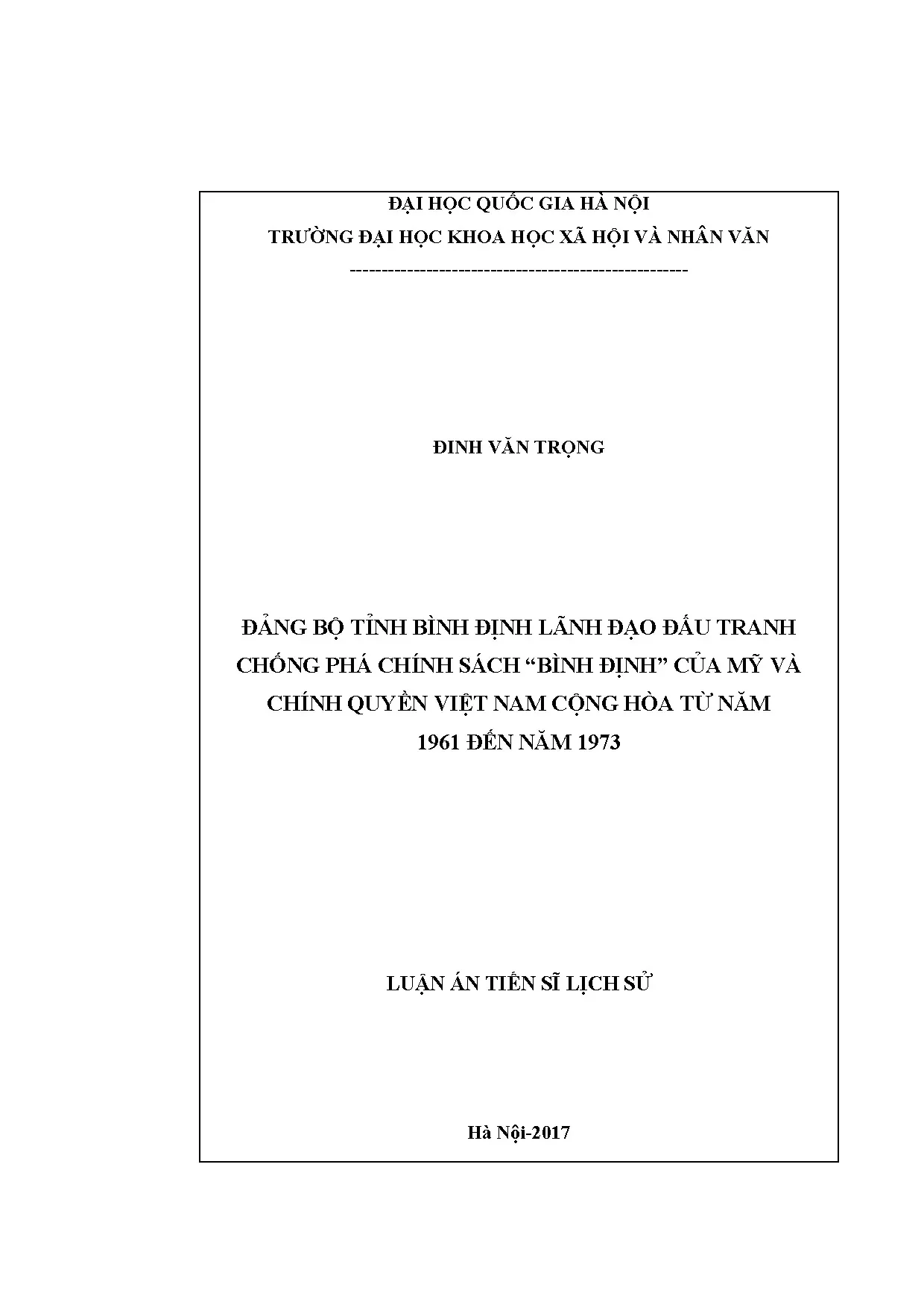 Luận án tiến sĩ đảng bộ tỉnh bình định lãnh đạo đấu tranh ch