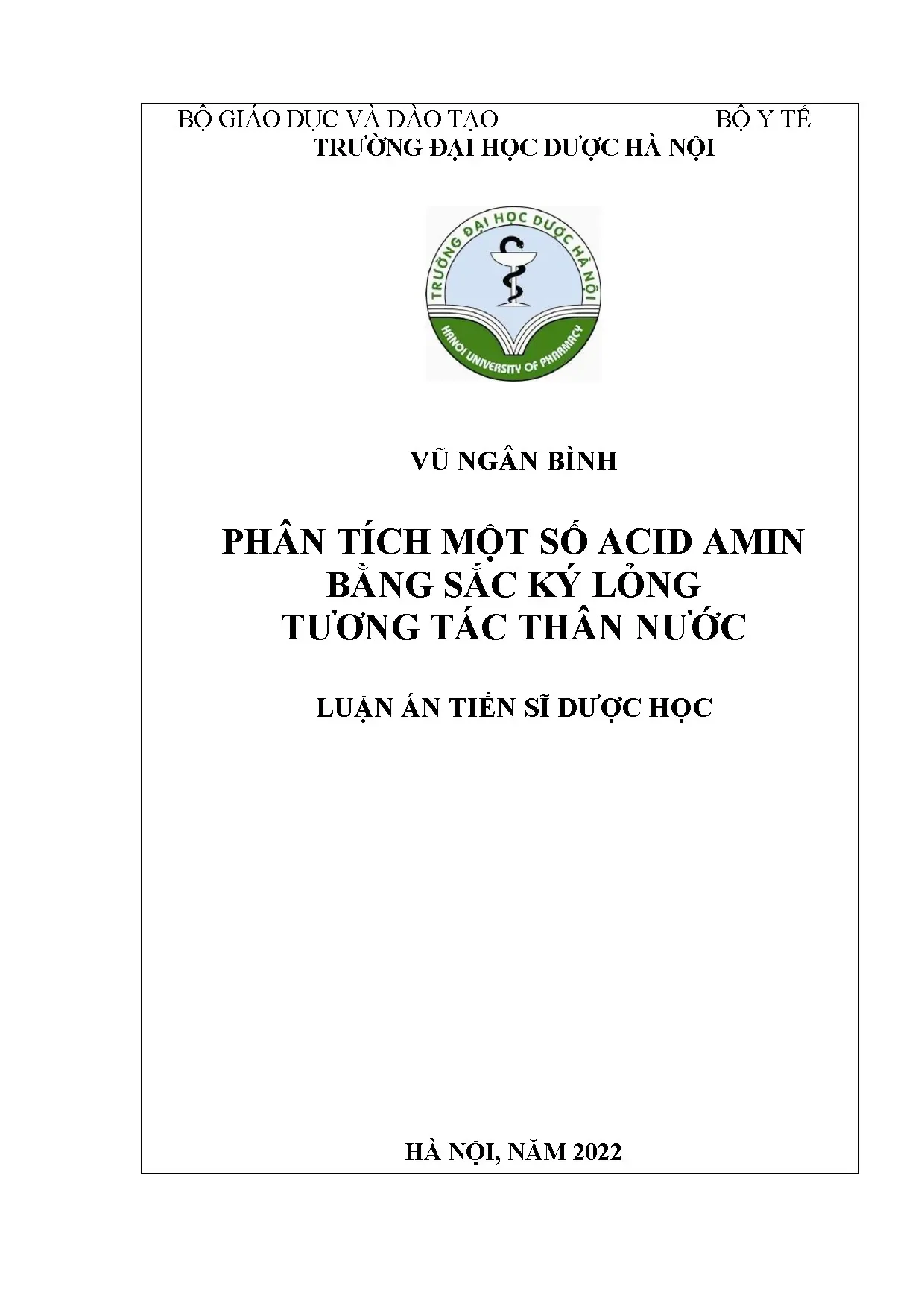 Luận án tiến sĩ dược học phân tích một số acid amin bằng sắc
