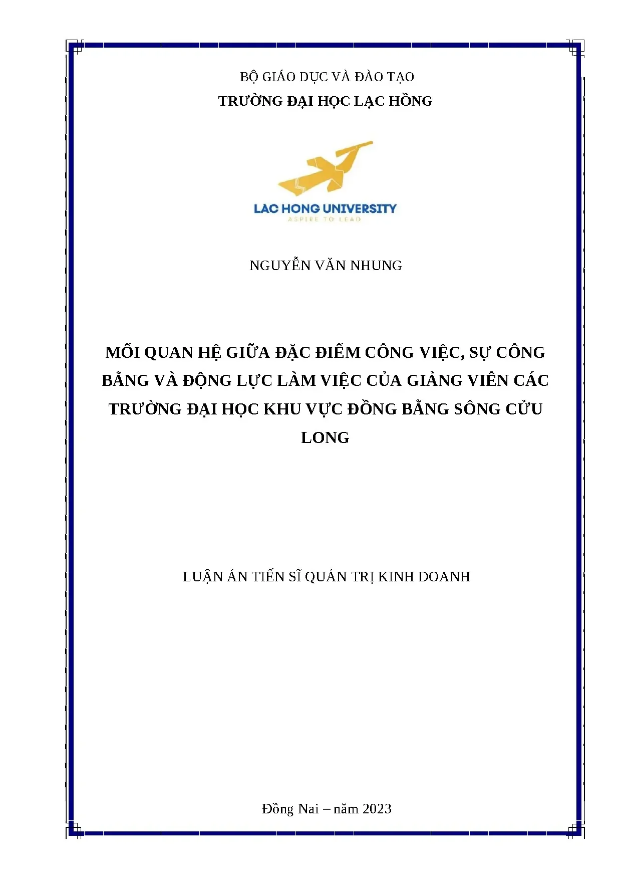 Đặc điểm công việc, sự công bằng và động lực làm việc của giảng viên