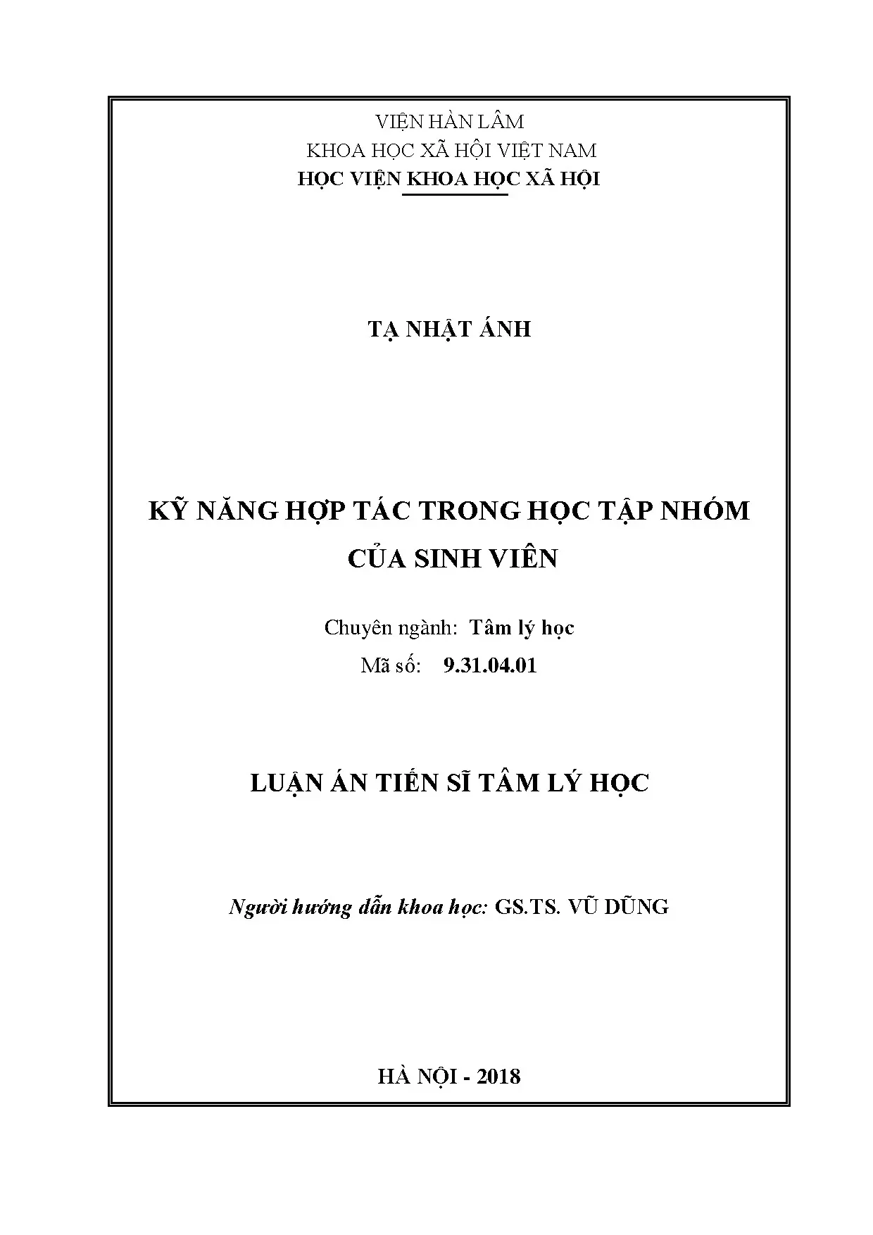 Kỹ năng hợp tác trong học tập nhóm của sinh viên - Luận án Tiến sĩ